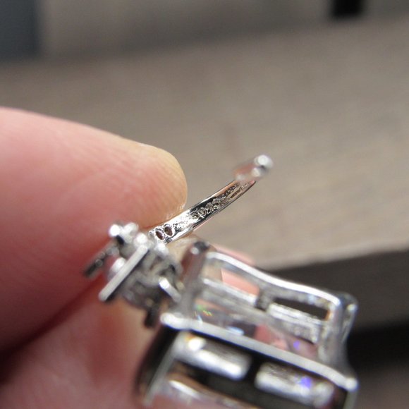 Sterling Silver Clear Cubic Zirconia Rectangle Gem Earrings Vintage - Picture 7 of 9